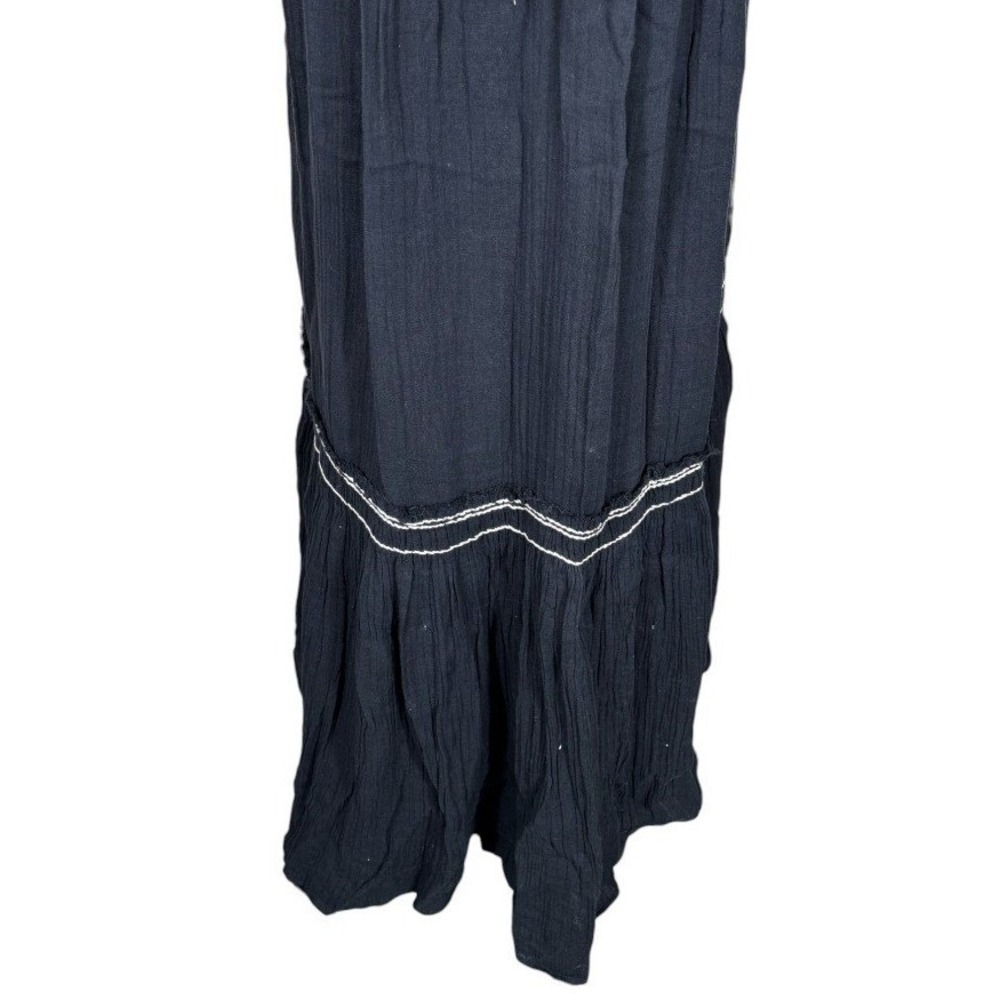 Free People I'm The One Maxi Dress Black White Embroidered Gauze Cotton Tassel L - Picture 9 of 9